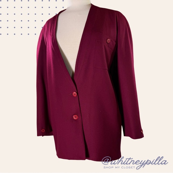 Dior Jackets & Blazers - Vintage Christian Dior Separates Maroon 100% Wool V-Neck Blazer Jacket size 8